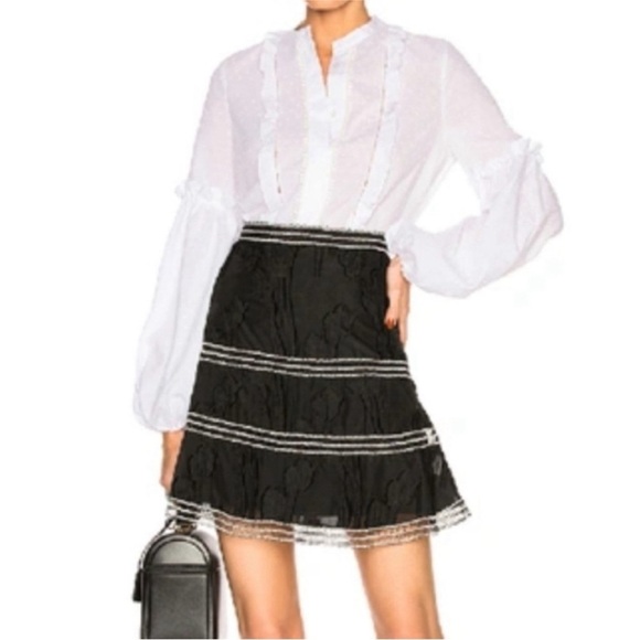 Alexis Dobby White Swiss Dot Ruffle Button Up Long Balloon Sleeve Blouse Top XS - Picture 17 of 17